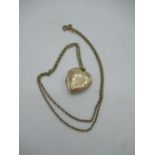 Hallmarked 9ct yellow gold bright cut heart locket on hallmarked 9ct yellow gold rope chain with