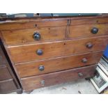 Victorian pine chest with moulded top above two short and three long graduated drawers, with