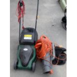 B&Q electric lawn mower and a Flymo Scirocco electric leaf blower, (A/F)