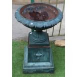 Large cast garden urn with bronze effect patina, H92cm