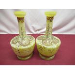 Pair of late C19th Bohemian spatter glass vases, with floral and gilt enamel decoration, H20cm,