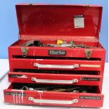 Clarke top opening three drawer tool chest with assorted tools