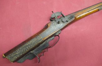 Early C18th German/Austrian wheel lock rifle, with 25 1.4" octagonal rifle barrel, with iron