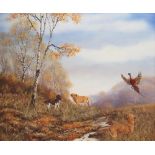 Royce Harmer (British, C20th); Gun dogs and pheasant in an Autumn landscape, oil on canvas,
