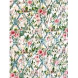 Three pairs of A Ramms Fabric ?Ludlow? pattern curtains, pink roses climbing on blue trellis with