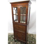 Edwardian Sheraton Revival satinwood strung escritoire cabinet, moulded cornice and two astragal