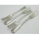 Set of four Geo.III hallmarked sterling silver fiddle pattern table forks, makers mark RC, London