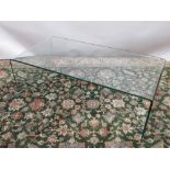 Modernist style clear glass rectangular coffee table, labelled Verre Tempre, W110 D55cm H36cm