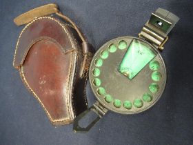Troughton & Simms of London green faced military compass in leather case