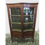 Edwardian Sheraton Revival serpentine front satinwood banded and boxwood strung mahogany display