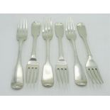 Set of three Geo.III hallmarked sterling silver Fiddle pattern dessert forks, makers mark RC, London