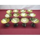 Set of twelve ERII hallmarked Sterling silver champagne goblets, gilt interior bowl on stem with