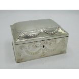 Early C20th Continental silver rectangular jewellery box, engraved and repoussé decorated with swags