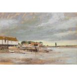 English School (Contemporary); 'Overcast Burnham Overy Staithe', oil pastel, indistinctly signed,