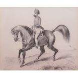 English School (Mid C19th); Russian officer on horseback, pencil, unsigned, 19cm x 23cm