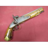 Percussion cap service pistol, with brass mounts 7 1/2" smooth bore barrel, top engraved "Hull River