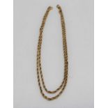 14ct yellow gold rope chain necklace, with screw clasp bail fastening and spring ring clasp