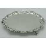 Geo.III style Victorian hallmarked sterling silver circular salver, shell and scroll cast border