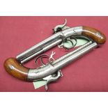 Good scarce pair of American double barrel single trigger percussion pistols, possibly by Allen &