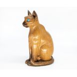 Robert Mouseman Thompson of Kilburn - a carved oak model of a Siamese cat with blue eyes, seated