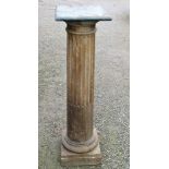 C19th carved marble pedestal, square top on stop-fluted tapering column and circular base on stepped