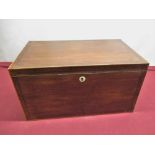 Large C19th rosewood crossbanded and boxwood strung mahogany document box, with two brass carry