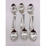 Set of six Geo.V hallmarked Sterling silver Old English Pattern table spoons initialled W, by