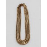 9ct yellow gold box link muff chain with spring ring clasp stamped 9K, 157cm, 122.8g