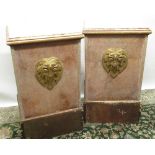 Pair of painted as marble statuary pedestals with moulded top and plinth base, the front applied