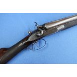 12 bore black powder proof double barreled hammer gun by Burgess with 30 inch Damascus barrels,