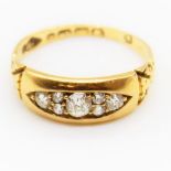 Victorian hallmarked 18ct yellow gold diamond ring, round cut diamonds arranged in navette shaped