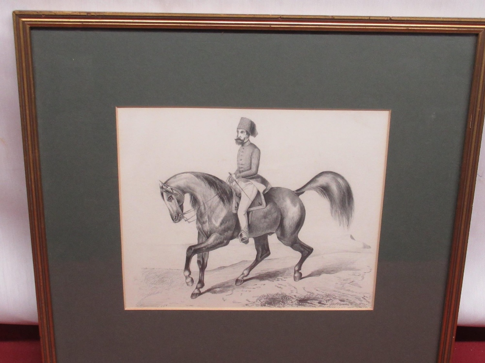 English School (Mid C19th); Russian officer on horseback, pencil, unsigned, 19cm x 23cm - Image 2 of 2