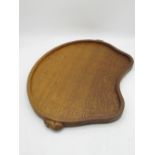 Robert Mouseman Thompson of Kilburn - an adzed oak kidney shaped galleried tray, carved with two