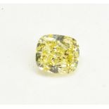 Cushion cut yellow diamond, 2.07ct, VVS1 natural fancy intense yellow diamond with with GIA report