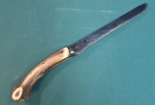 Antique American Frontier/Plainsman knife. 10? single edge steel blade with antler grip. Overall