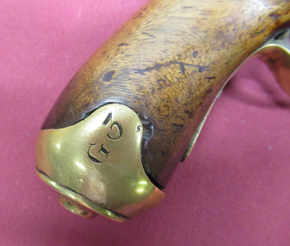 Percussion cap service pistol, with brass mounts 7 1/2" smooth bore barrel, top engraved "Hull River - Image 2 of 4