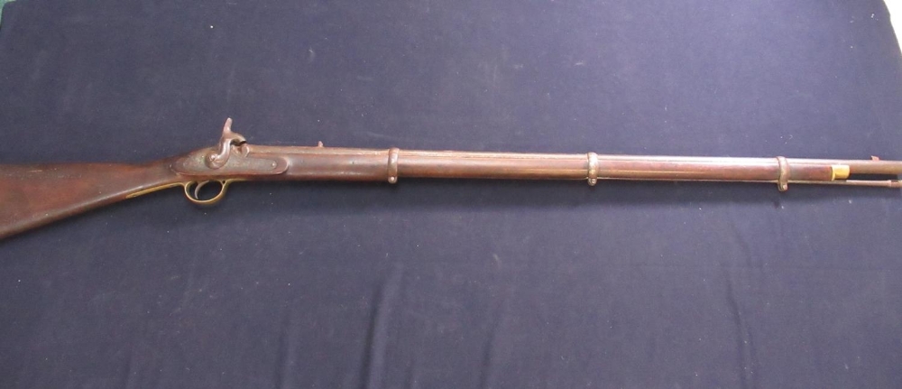 Percussion cap Enfield three band tower musket with 38" barrel complete with ramrod, the lock - Image 2 of 3