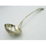 Geo.III hallmarked sterling silver Kings pattern soup ladle, reeded handle engraved with Castle