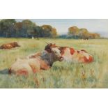 John Atkinson (Staithes Group, 1863-1924); Cattle resting, watercolour, signed and dated '97, 17.5cm