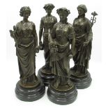 After Cesar; set of four French patinated Art bronze models of Roman Goddesses, the circular bases