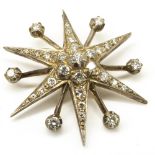 Victorian diamond star brooch, round cut diamond arranged in a white metal mount, screw socket for