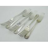 Set of six Geo.V hallmarked Sterling silver Old English pattern table forks initialled W, by