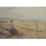Thomas (Tom) Paterson (British, C19th/20th ); Girls playing on the beach, possibly Girvan coast, and