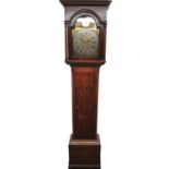 Geo.III oak long case clock, 44cm arched brass dial with silvered chapter and faux strike/silent