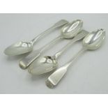 Set of four Geo.III hallmarked sterling silver Fiddle pattern dessert spoons, initialled, by