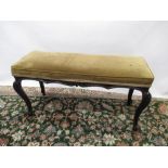 Victorian long stool, upholstered top with shaped frieze on four moulded cabriole legs, W100cm,