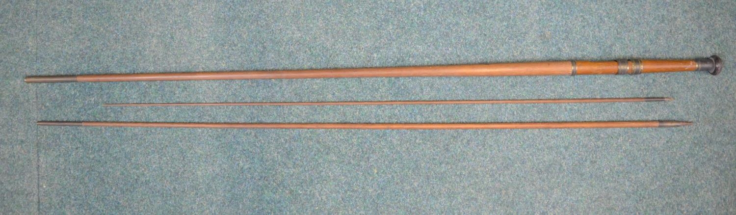 Four vintage fishing rods - unfinished solid wood turned three piece fishing rod L310cm (A/F), - Image 9 of 11