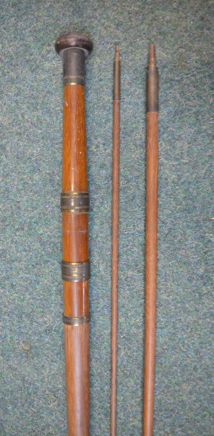 Four vintage fishing rods - unfinished solid wood turned three piece fishing rod L310cm (A/F), - Image 11 of 11