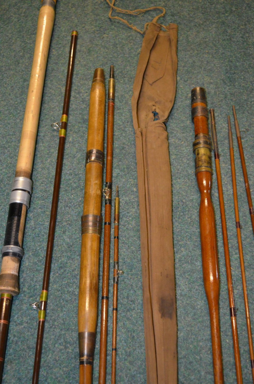 Three vintage rods, two split canes and an early Hardy carbon fibre light two handled general - Image 12 of 14