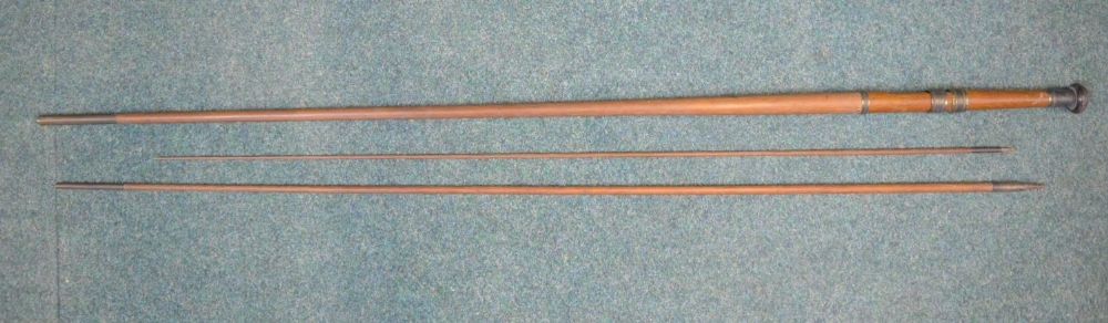 Four vintage fishing rods - unfinished solid wood turned three piece fishing rod L310cm (A/F), - Image 10 of 11